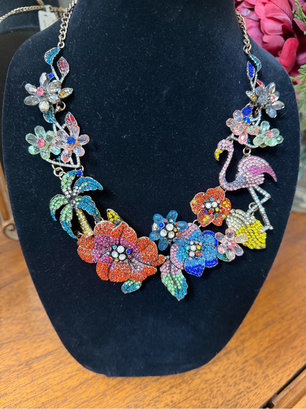 Natasha Couture Multicolor Crystal Floral & Flamingo Statement Necklace - Picture 6 of 11